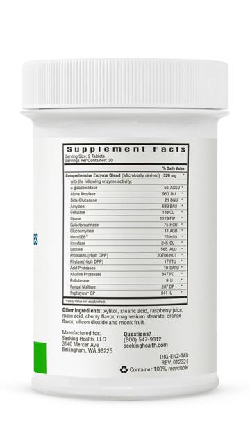 Image of digestive enzymes 60 chewable tabs supplement facts